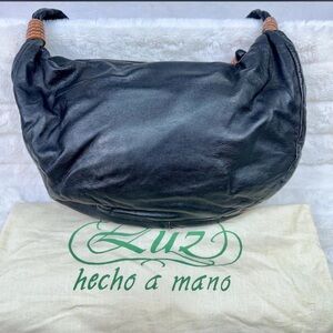 LUZ Hecho a Mano Black Leather Hobo Bag with Wrapped Handles
